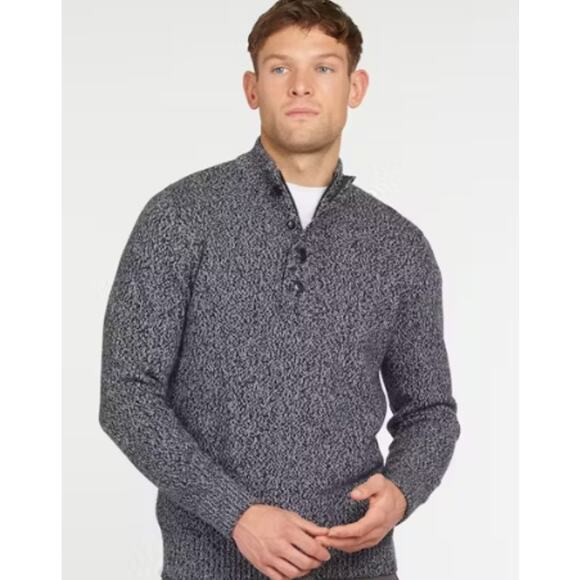 Barbour Men's Sid Buttoned 1/2 Zip Sweater in Navy Blue Marl, Size Large - Picture 1 of 13